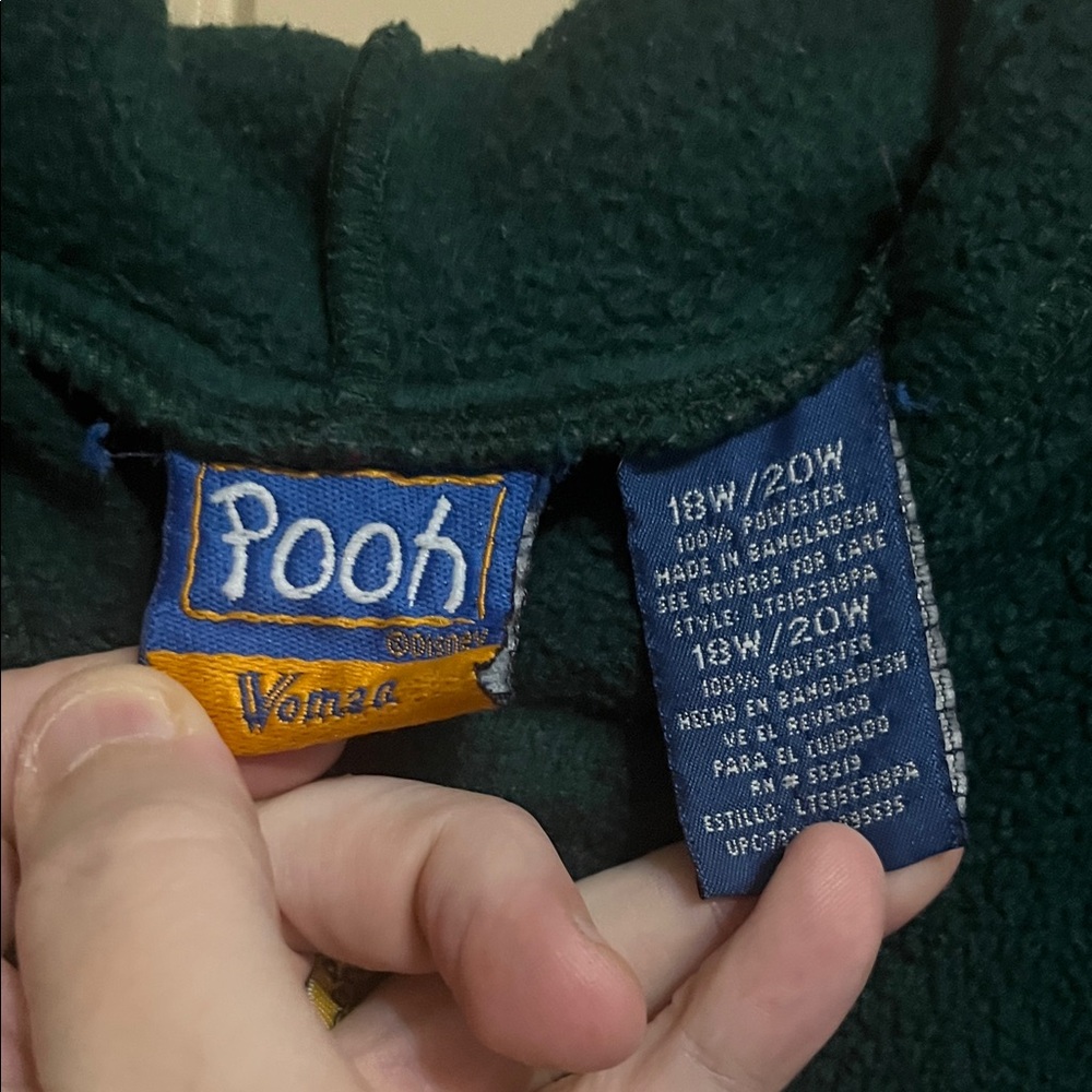 Dark Green Winnie The Pooh Partial Zip 18W/20W Hoodie - Picture 2 of 6